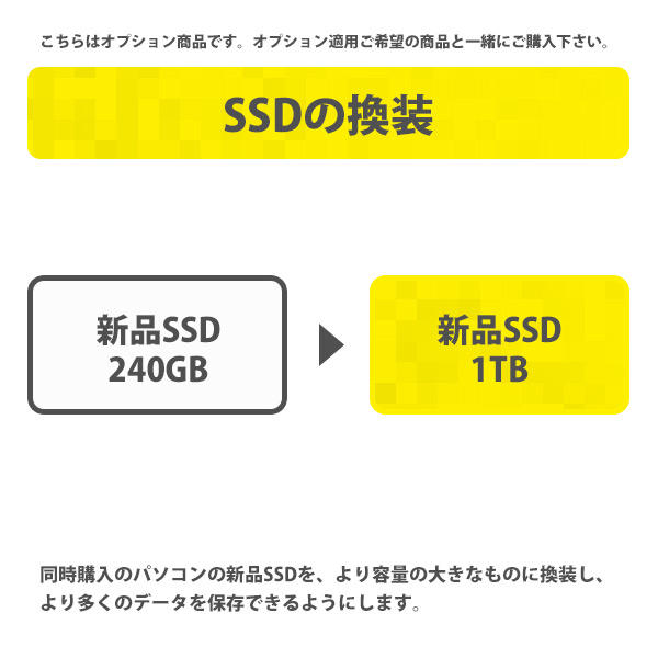 [カスタマイズオプション] 新品SSD240GBから、新品SSD1TBへ変更